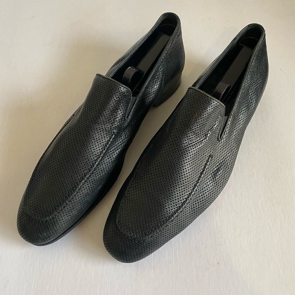 GIORGIO ARMANI Mens Black Soft Perforated Leather Shoes Size 45.Made In Italy